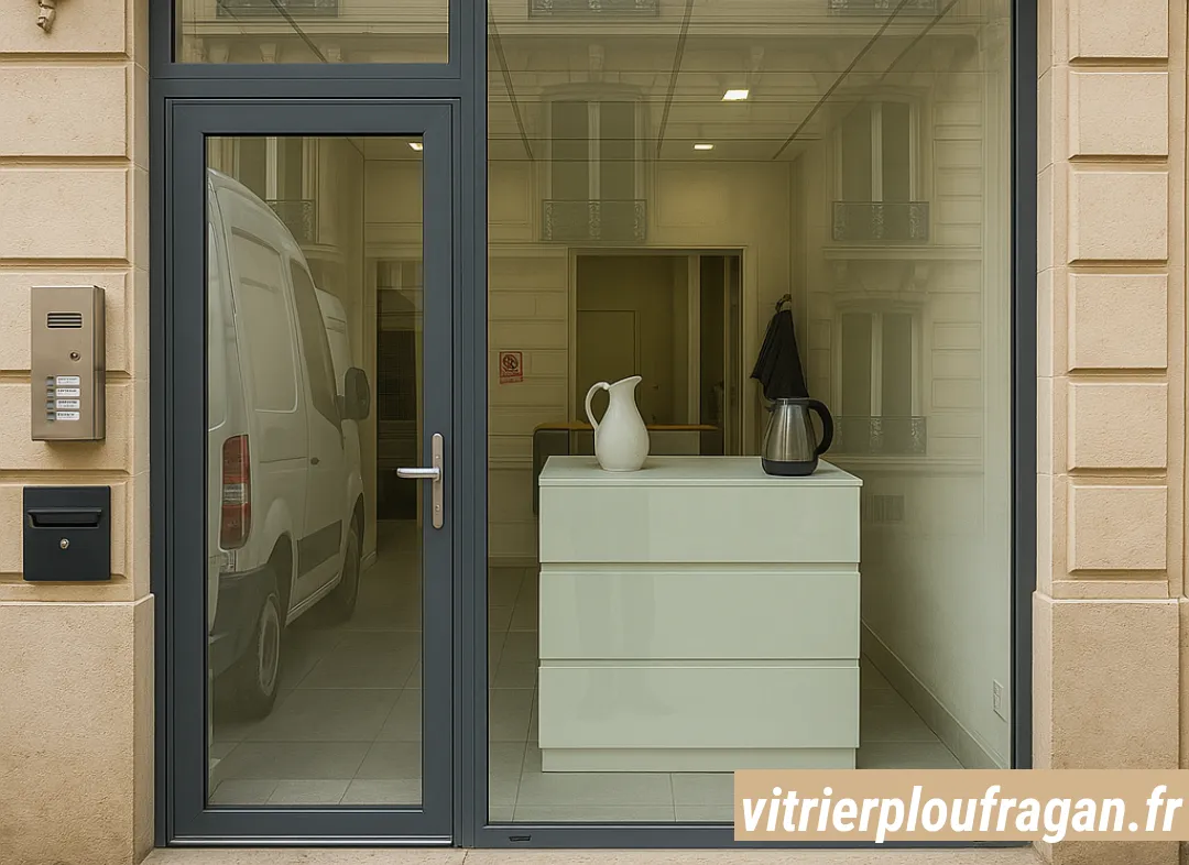 Façade vitrine de magasin en aluminium sur mesure à Ploufragan